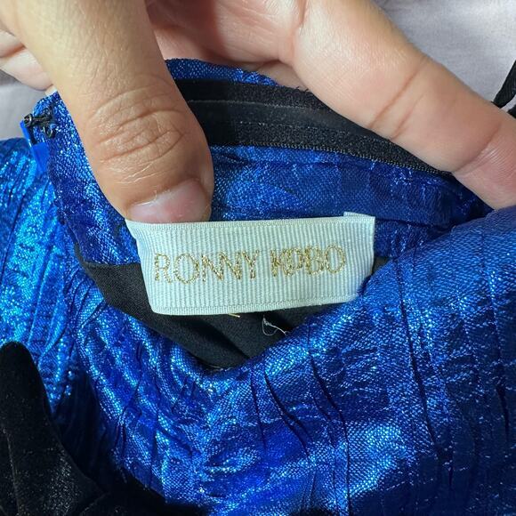 Ronny Kobo Ray Dress in Cobalt Blue Size XS/S Metallic Bows Bodycon Feminine - Picture 11 of 12